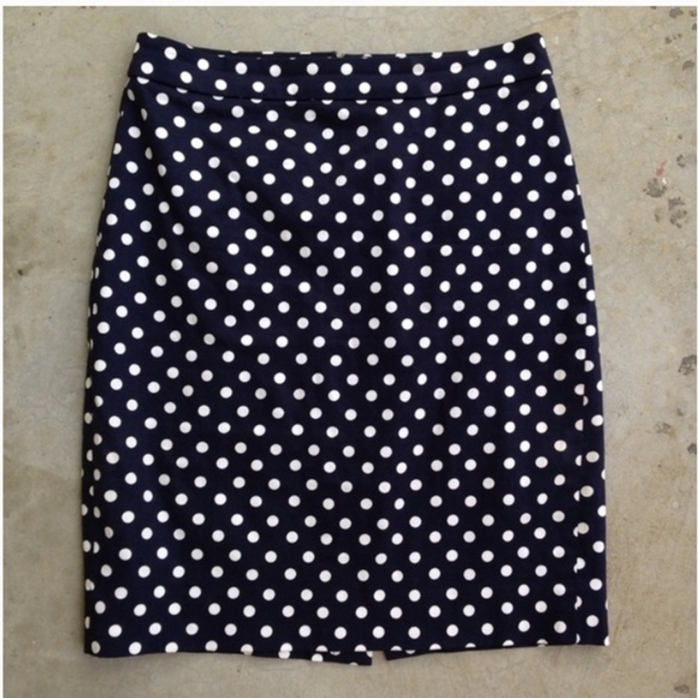 New J. Crew Navy polka dot pencil skirt 10 Petite - Picture 3 of 8